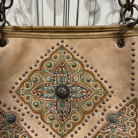 Montana West light brown tan leather satchel shoulder bag concealed carry - Picture 4 of 11